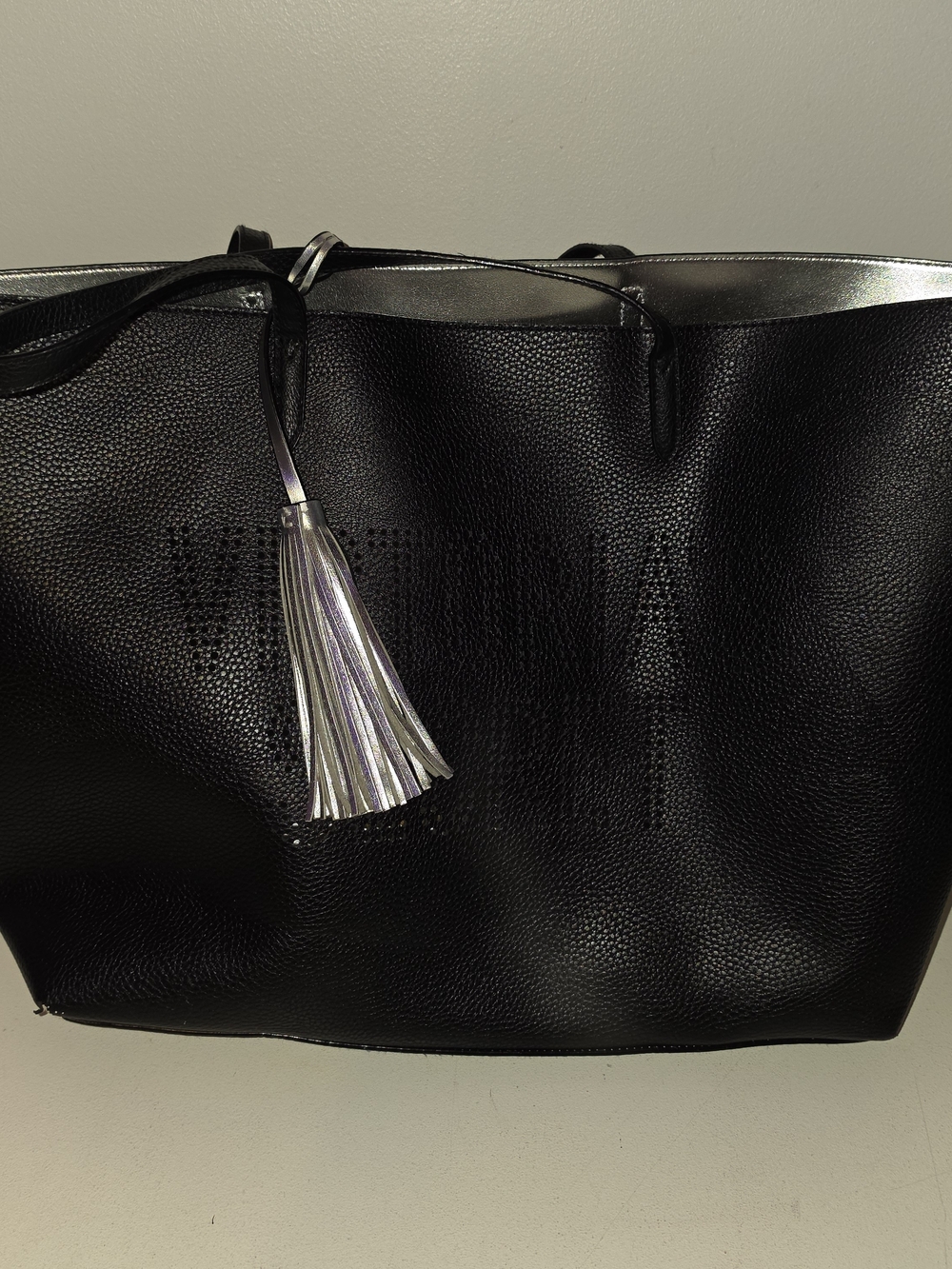 Victoria's Secret Black Tote with Silver Tassel Accent